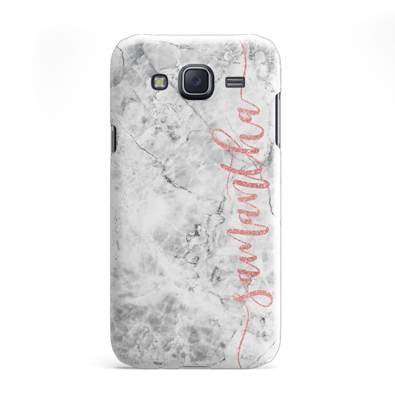 Grey Marble Personalised Vertical Glitter Name Samsung Galaxy J5 Case