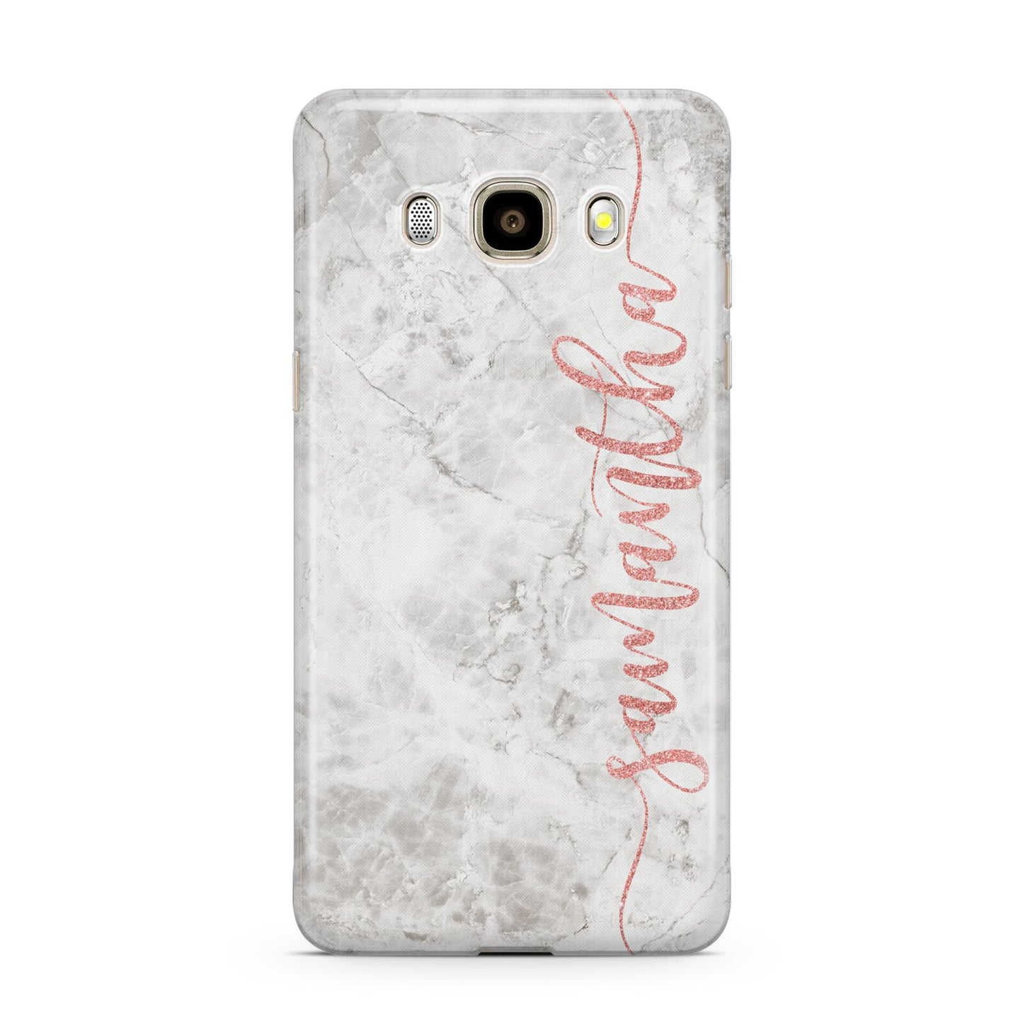 Grey Marble Personalised Vertical Glitter Name Samsung Galaxy J7 2016 Case on gold phone