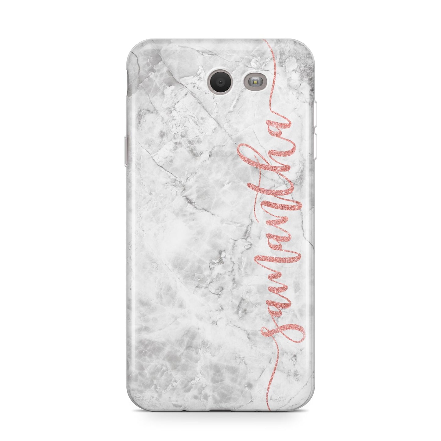 Grey Marble Personalised Vertical Glitter Name Samsung Galaxy J7 2017 Case