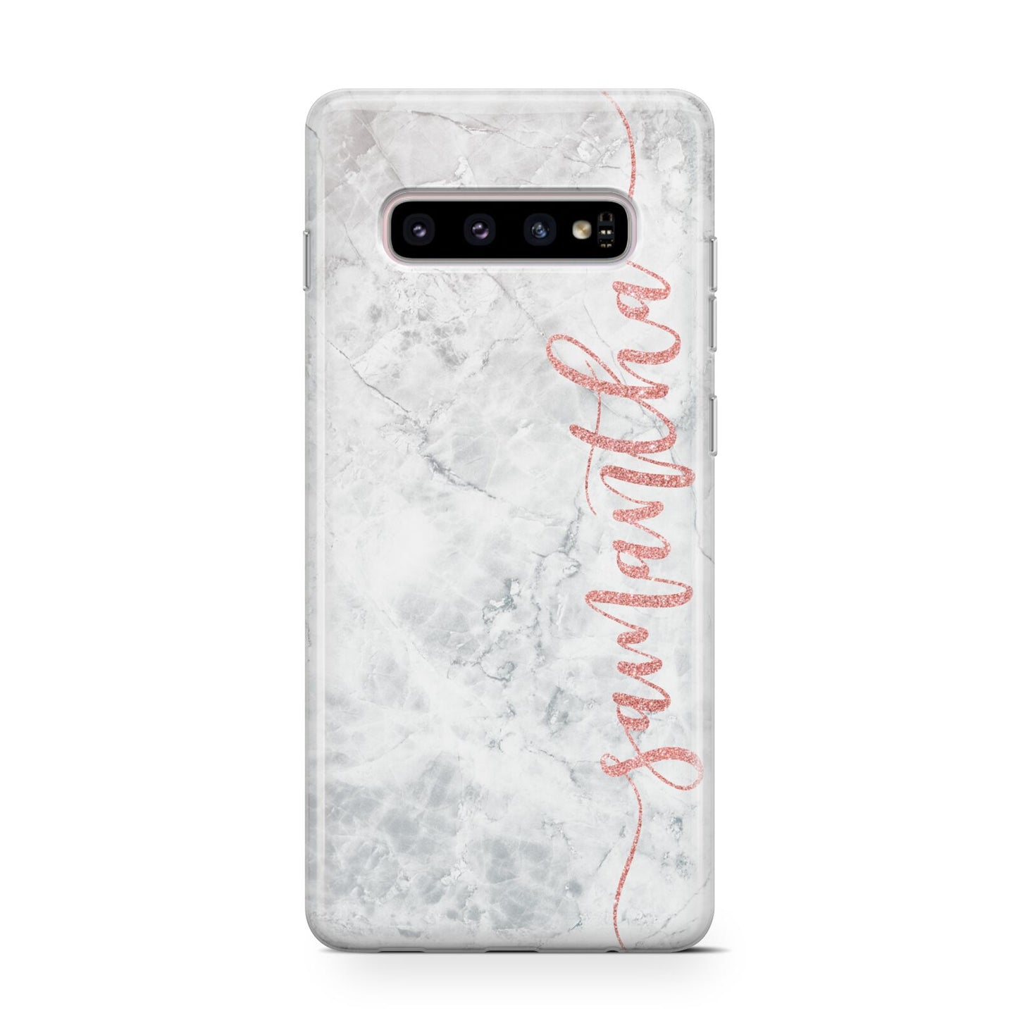 Grey Marble Personalised Vertical Glitter Name Samsung Galaxy S10 Case