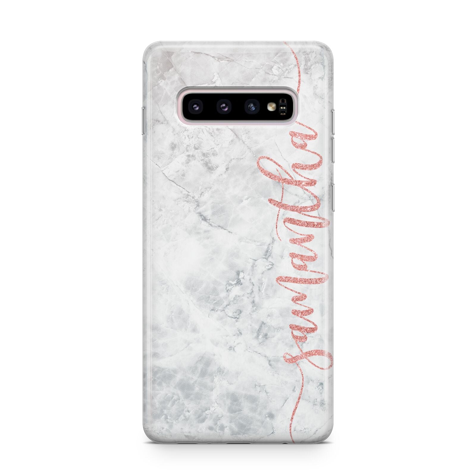 Grey Marble Personalised Vertical Glitter Name Samsung Galaxy S10 Plus Case