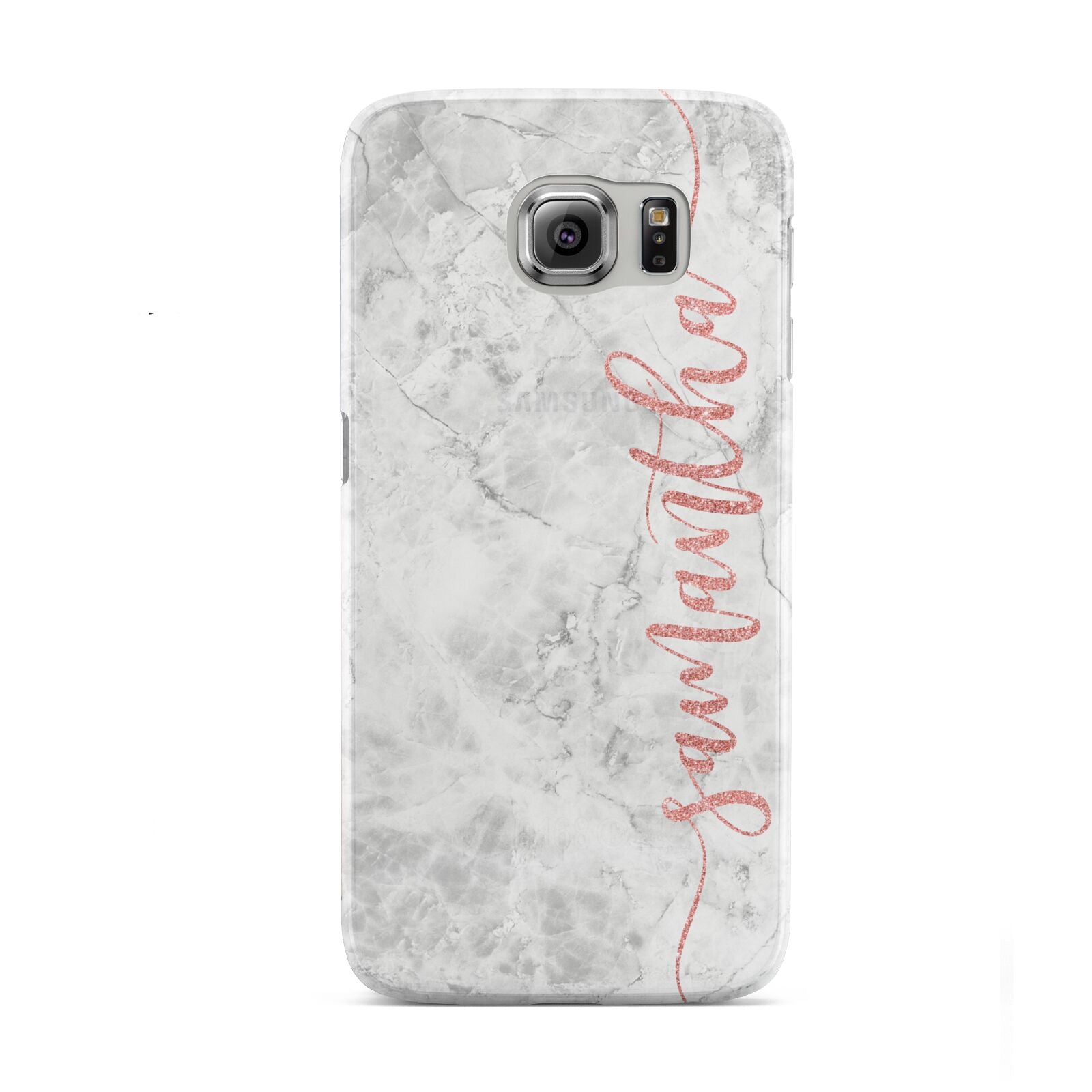 Grey Marble Personalised Vertical Glitter Name Samsung Galaxy S6 Case