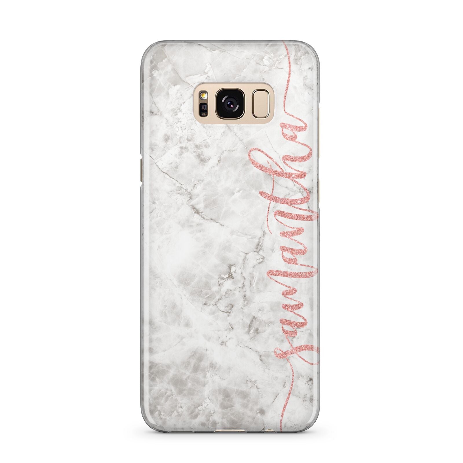 Grey Marble Personalised Vertical Glitter Name Samsung Galaxy S8 Plus Case