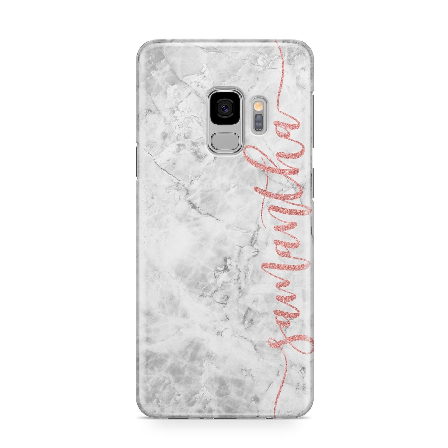 Grey Marble Personalised Vertical Glitter Name Samsung Galaxy S9 Case