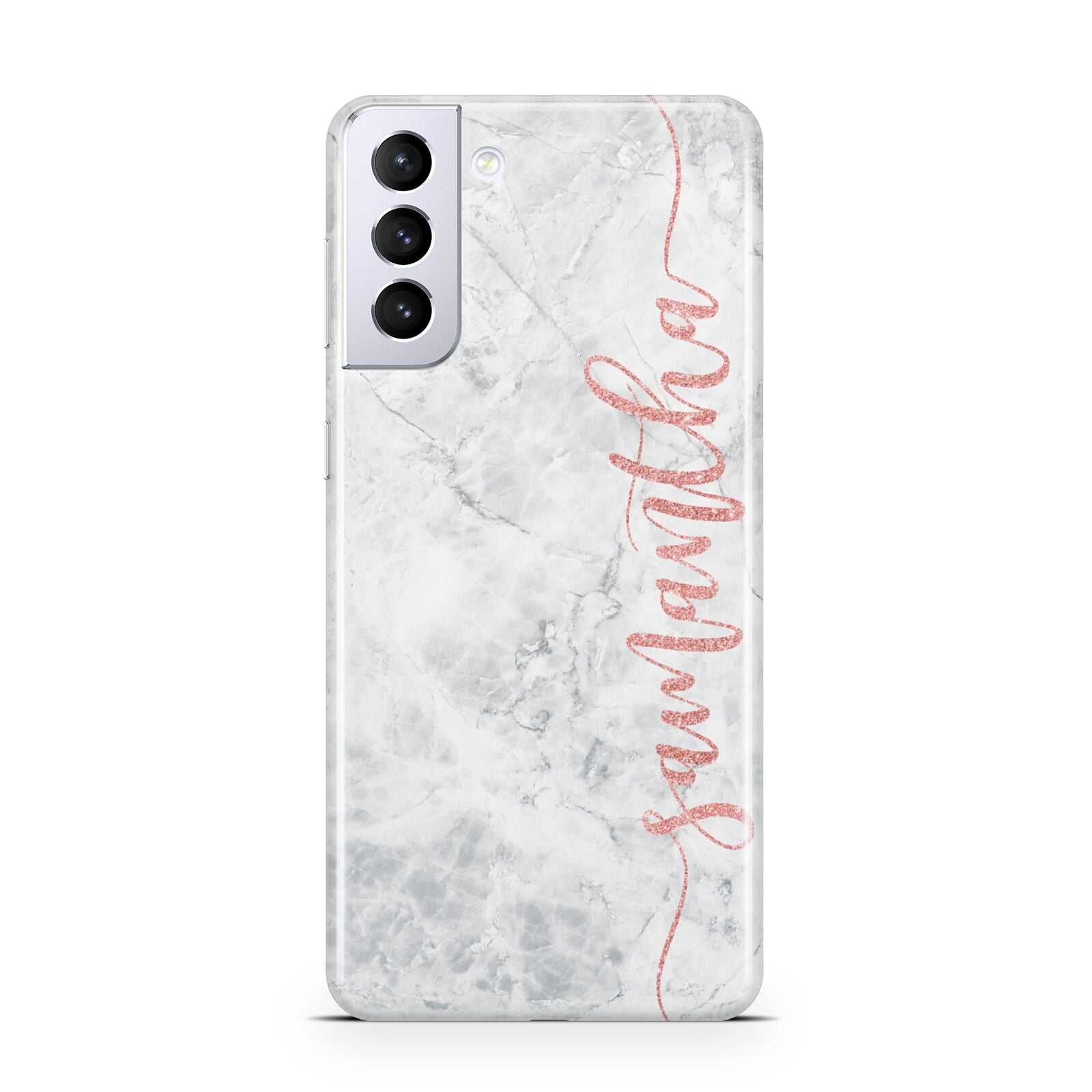 Grey Marble Personalised Vertical Glitter Name Samsung S21 Plus Phone Case
