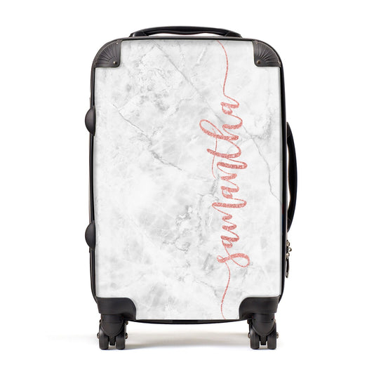 Grey Marble Personalised Vertical Glitter Name Suitcase