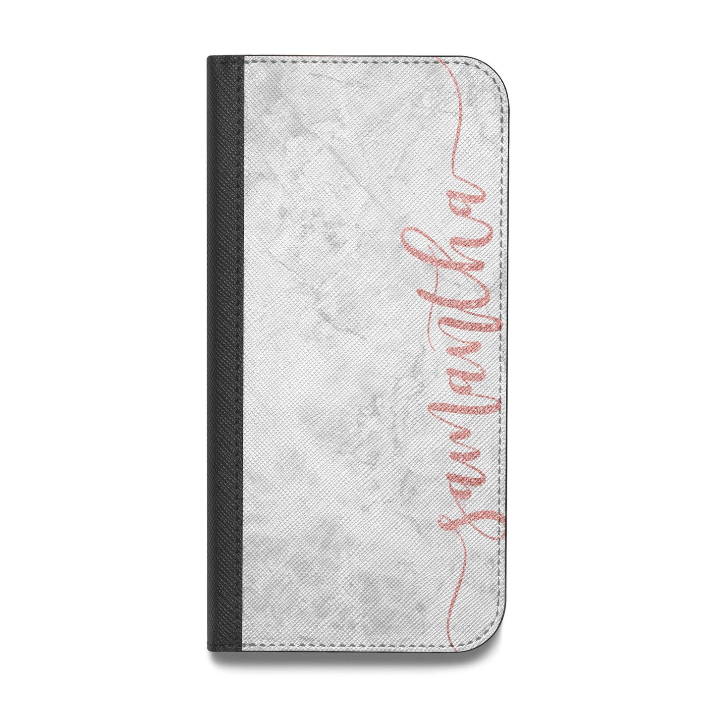 Grey Marble Personalised Vertical Glitter Name Vegan Leather Flip Samsung Case