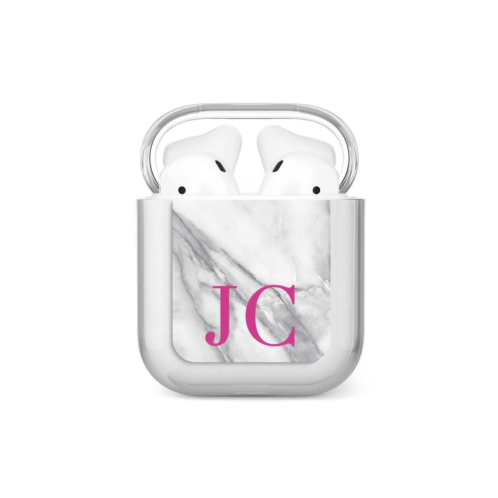 Grey Marble Pink Initials AirPods Case