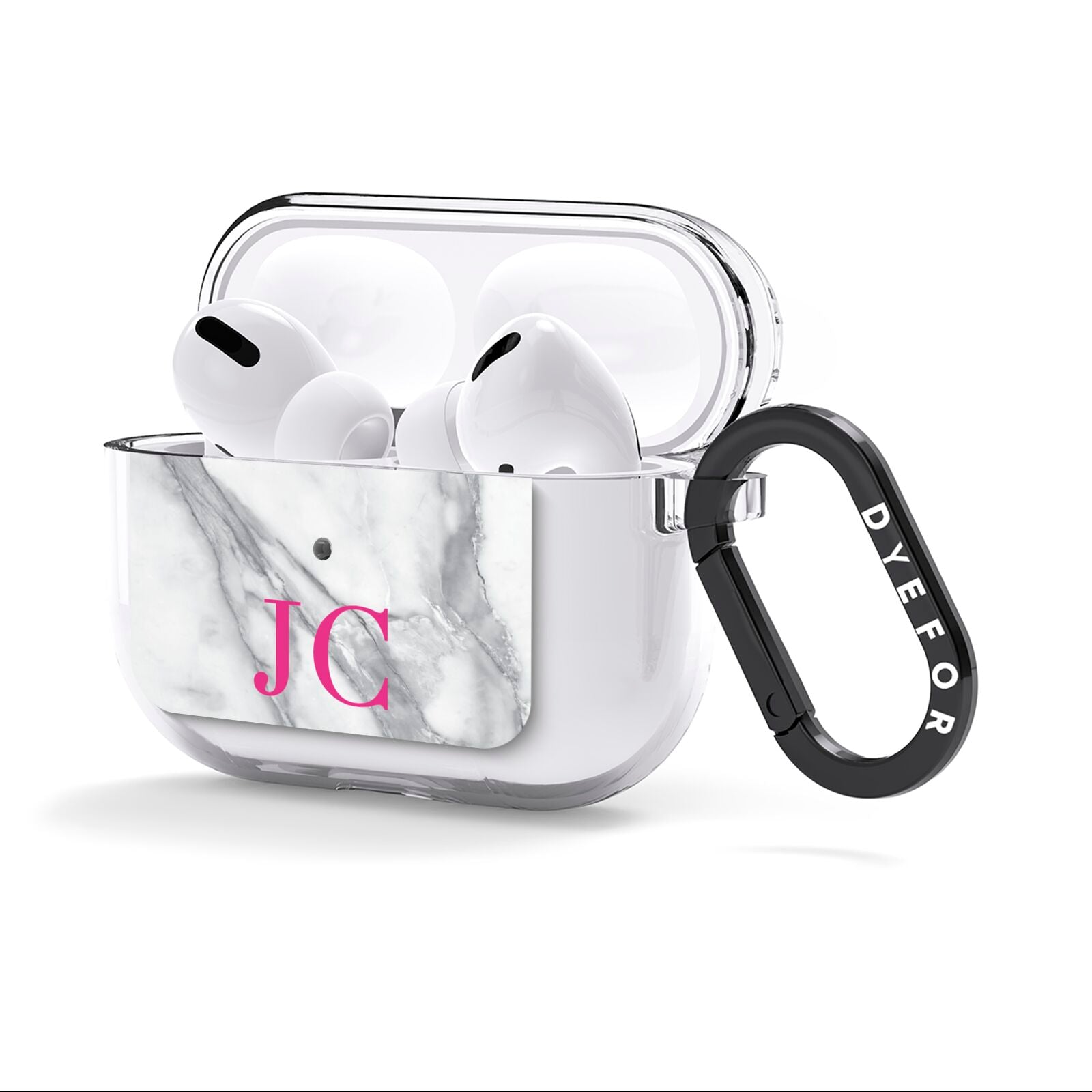 Grey Marble Pink Initials AirPods Clear Case 3rd Gen Side Image