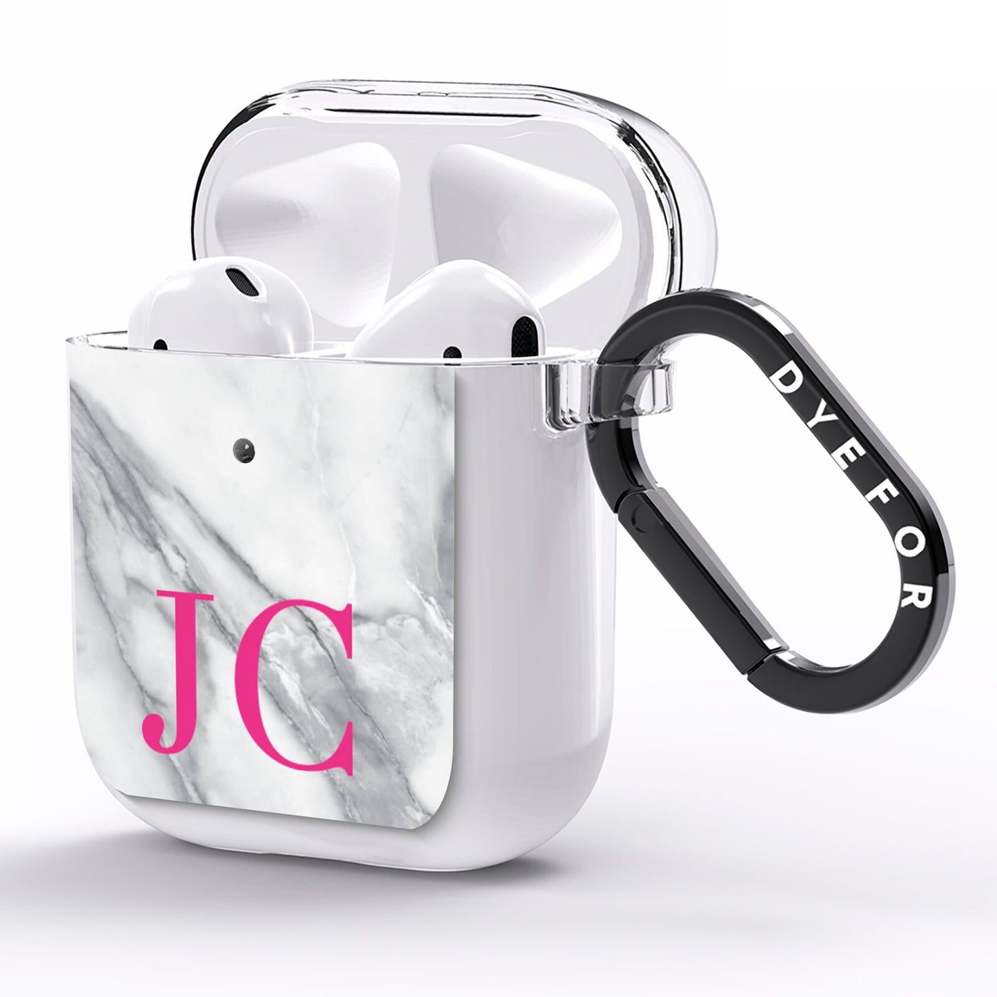 Grey Marble Pink Initials AirPods Clear Case Side Image