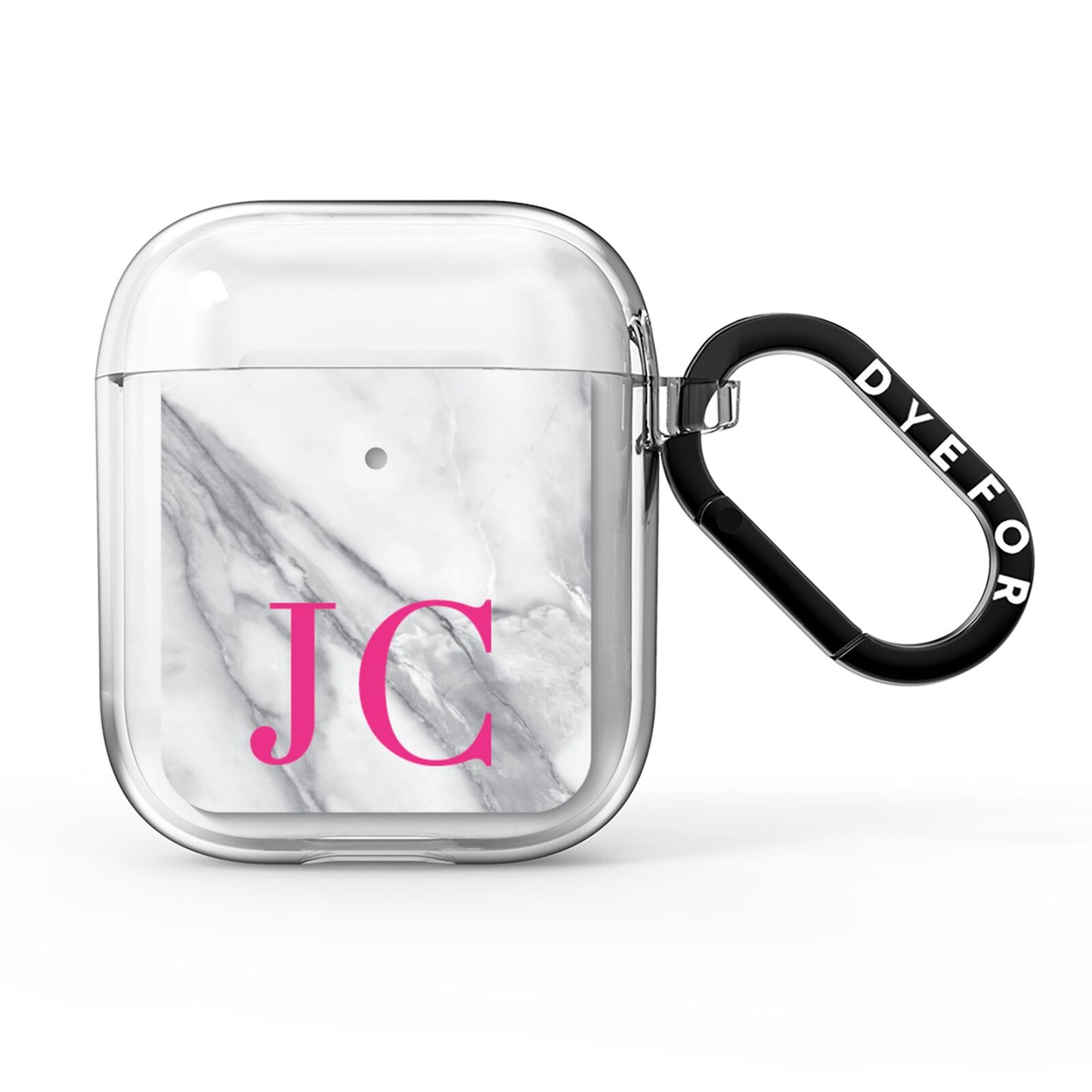 Grey Marble Pink Initials AirPods Clear Case