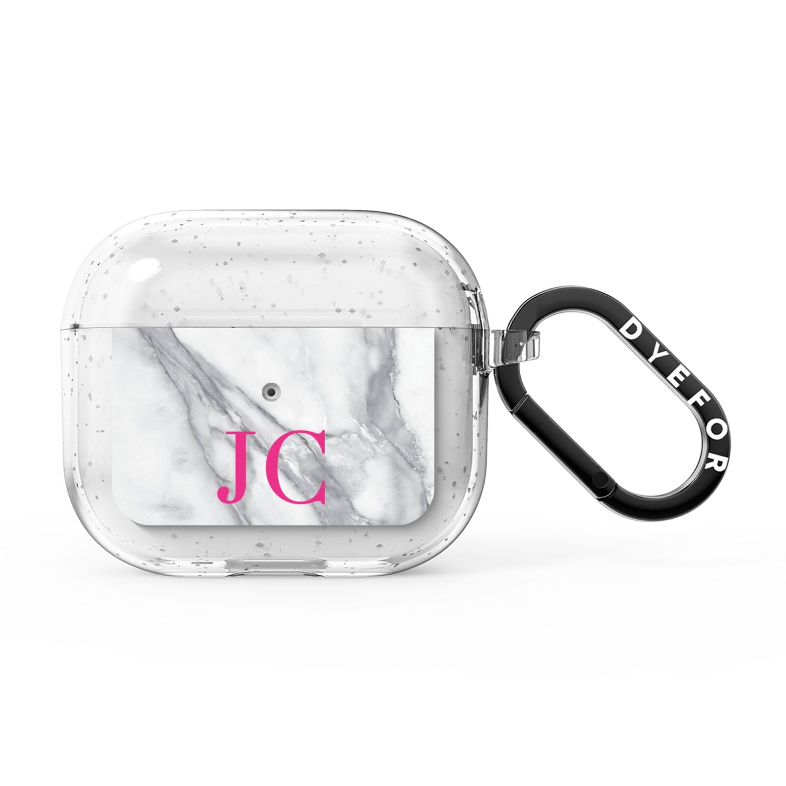 Grey Marble Pink Initials AirPods Glitter Case 3rd Gen