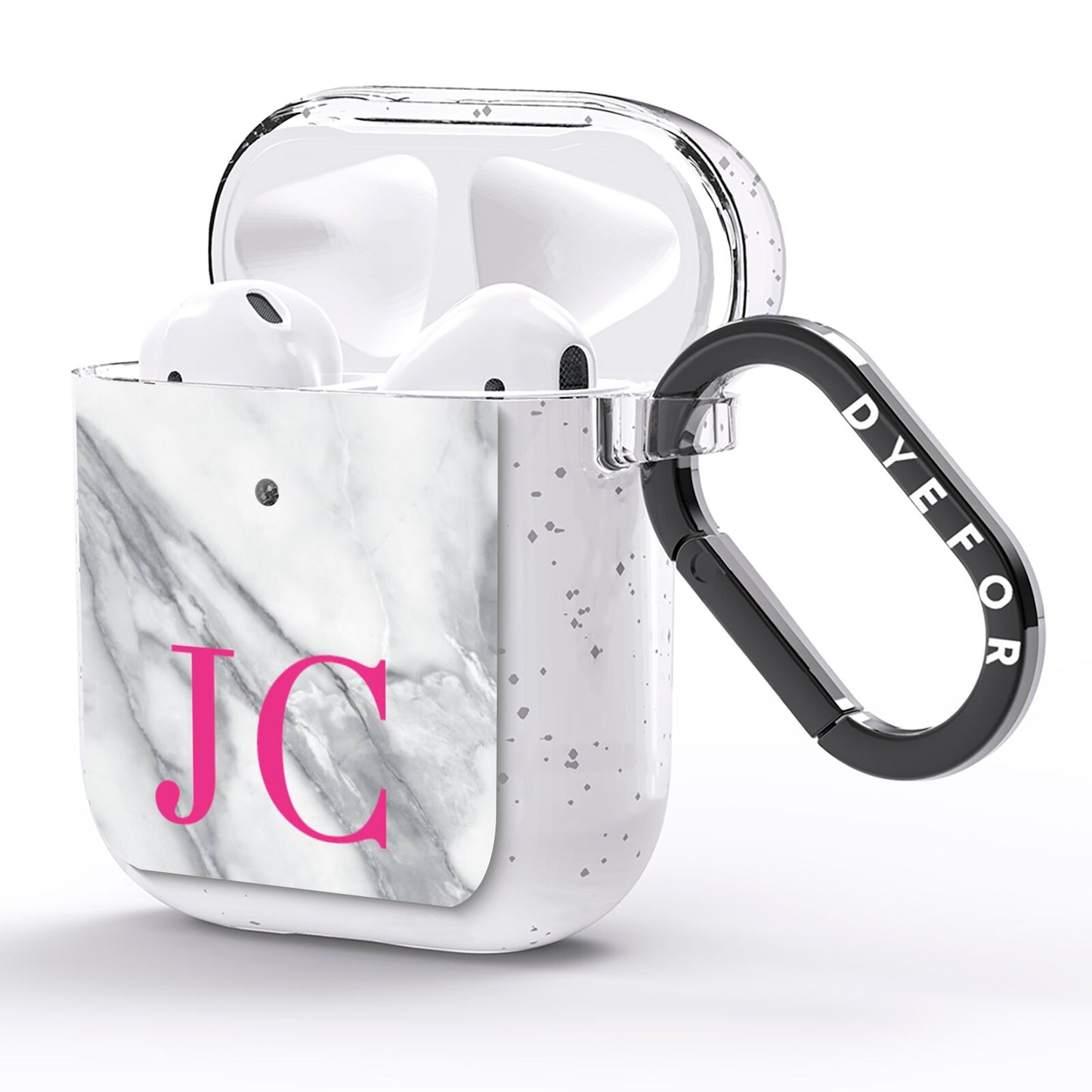 Grey Marble Pink Initials AirPods Glitter Case Side Image