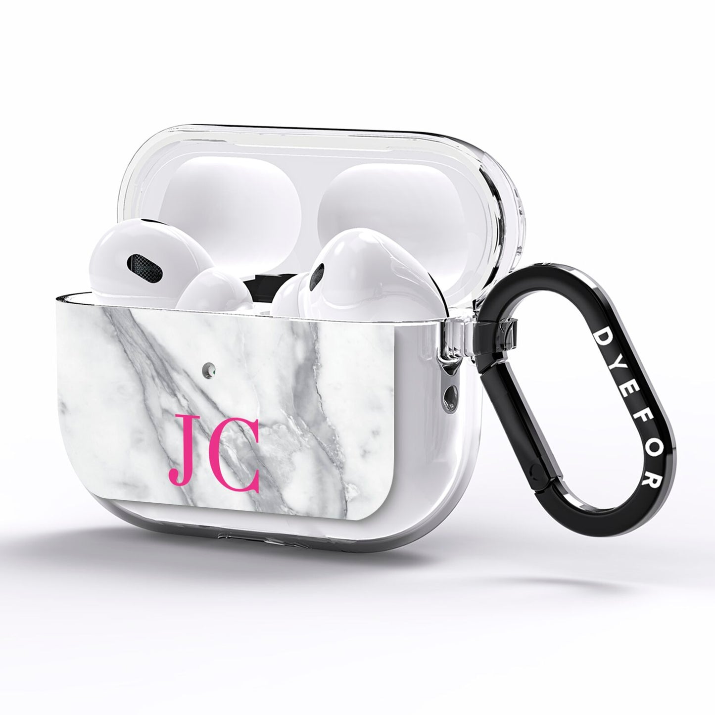 Grey Marble Pink Initials AirPods Pro Clear Case Side Image