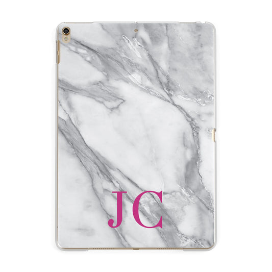 Grey Marble Pink Initials Apple iPad Gold Case