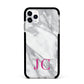 Grey Marble Pink Initials Apple iPhone 11 Pro Max in Silver with Black Impact Case