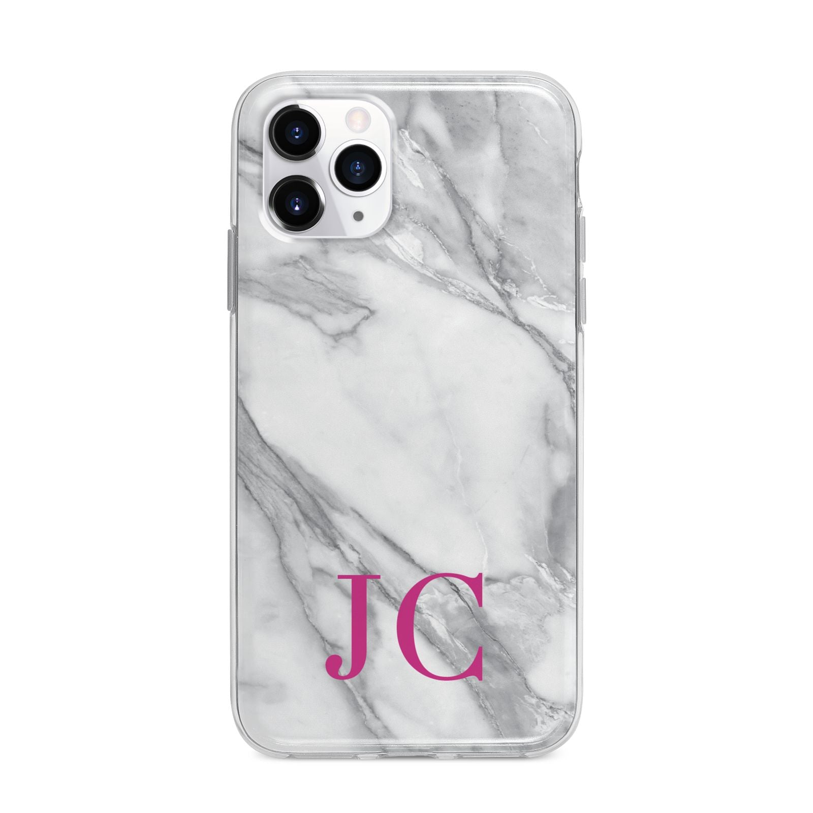 Grey Marble Pink Initials Apple iPhone 11 Pro Max in Silver with Bumper Case