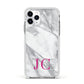 Grey Marble Pink Initials Apple iPhone 11 Pro in Silver with White Impact Case
