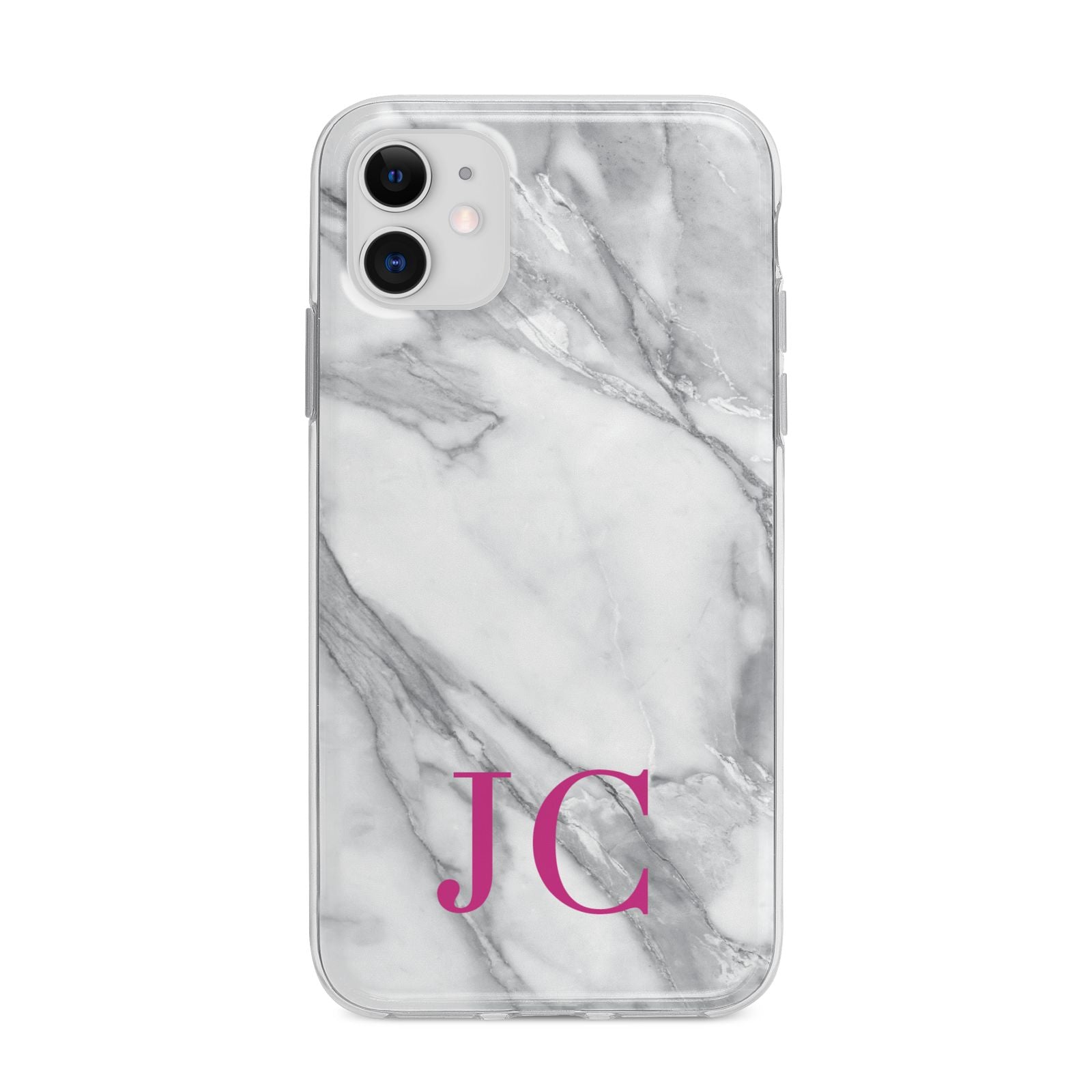 Grey Marble Pink Initials Apple iPhone 11 in White with Bumper Case