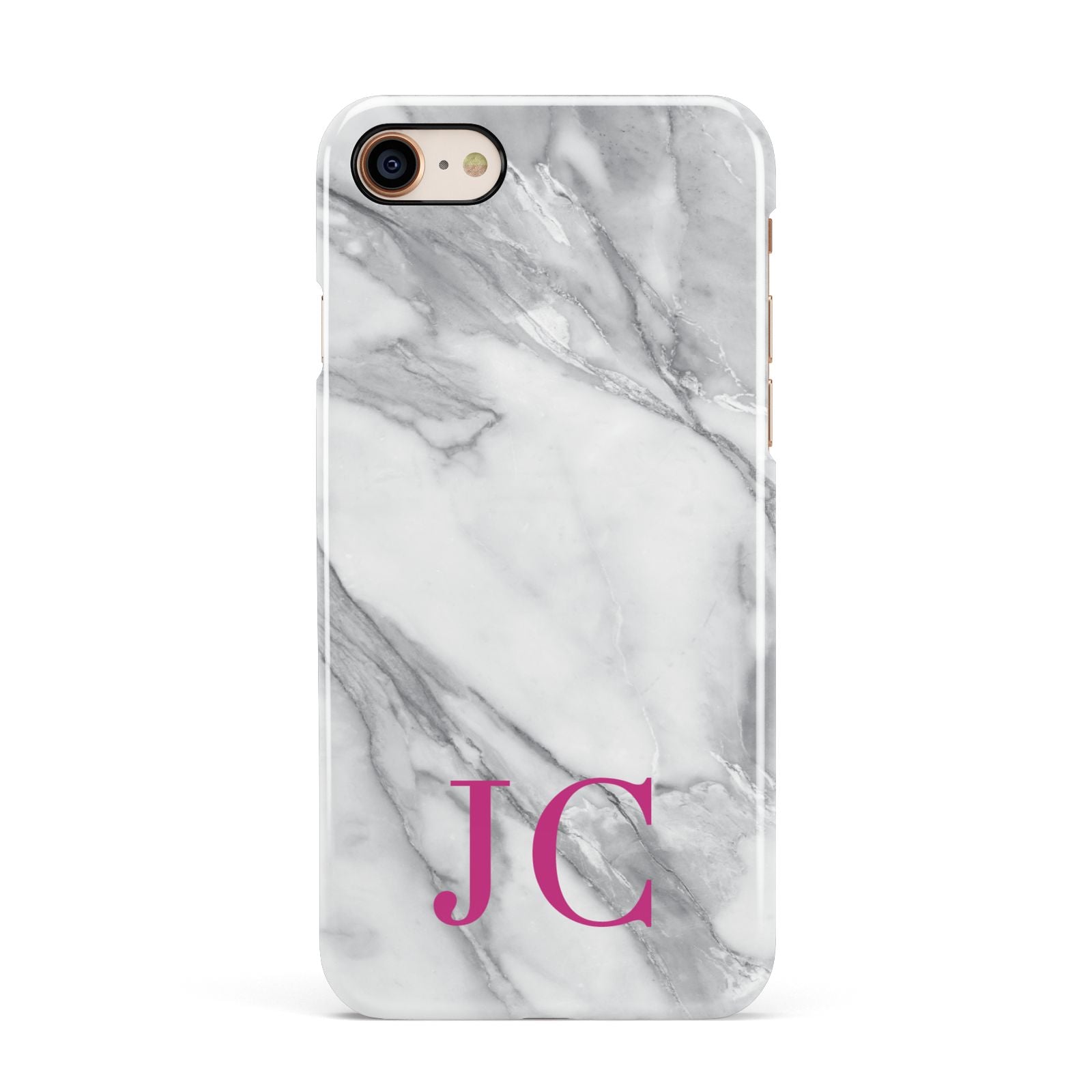 Grey Marble Pink Initials Apple iPhone 7 8 3D Snap Case