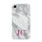 Grey Marble Pink Initials Apple iPhone XR White 3D Tough Case
