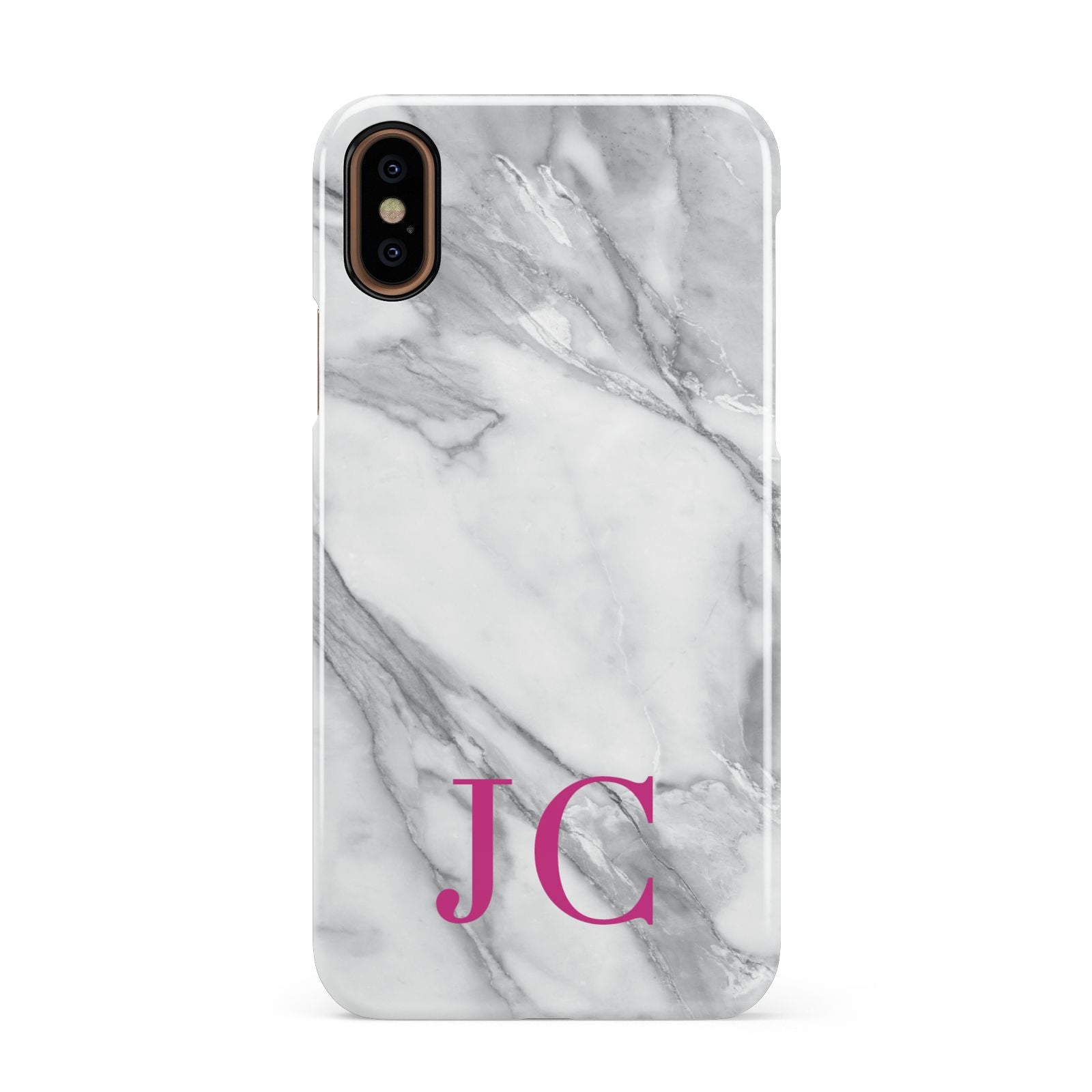 Grey Marble Pink Initials Apple iPhone XS 3D Snap Case