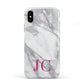 Grey Marble Pink Initials Apple iPhone XS 3D Tough