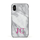 Grey Marble Pink Initials Apple iPhone Xs Impact Case Black Edge on Black Phone