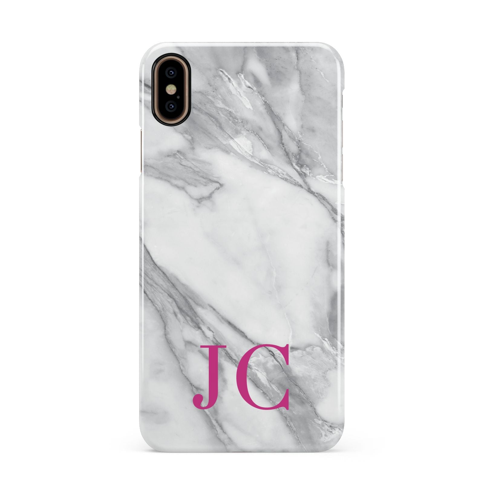 Grey Marble Pink Initials Apple iPhone Xs Max 3D Snap Case
