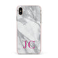 Grey Marble Pink Initials Apple iPhone Xs Max Impact Case Pink Edge on Gold Phone