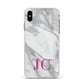 Grey Marble Pink Initials Apple iPhone Xs Max Impact Case White Edge on Gold Phone