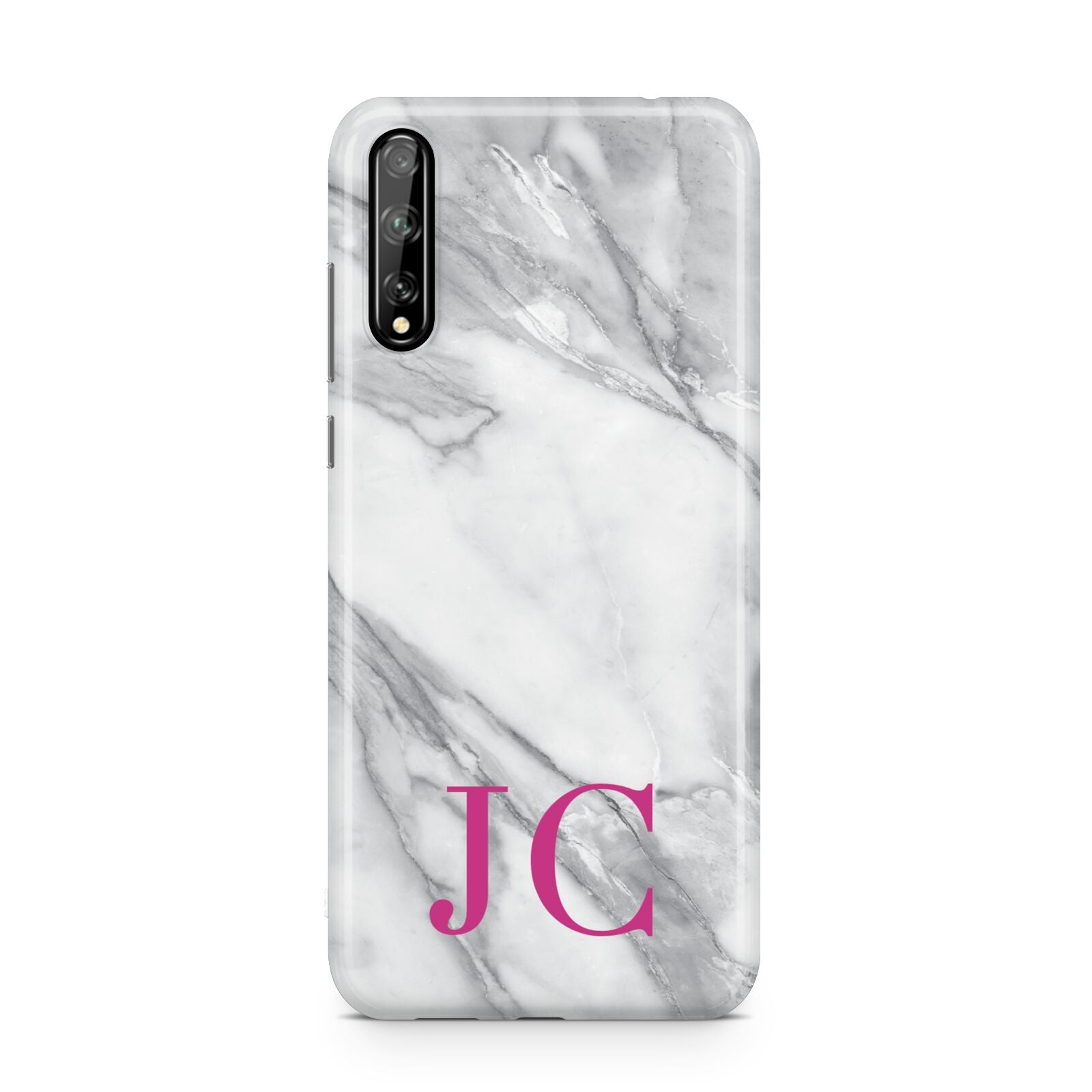 Grey Marble Pink Initials Huawei Enjoy 10s Phone Case