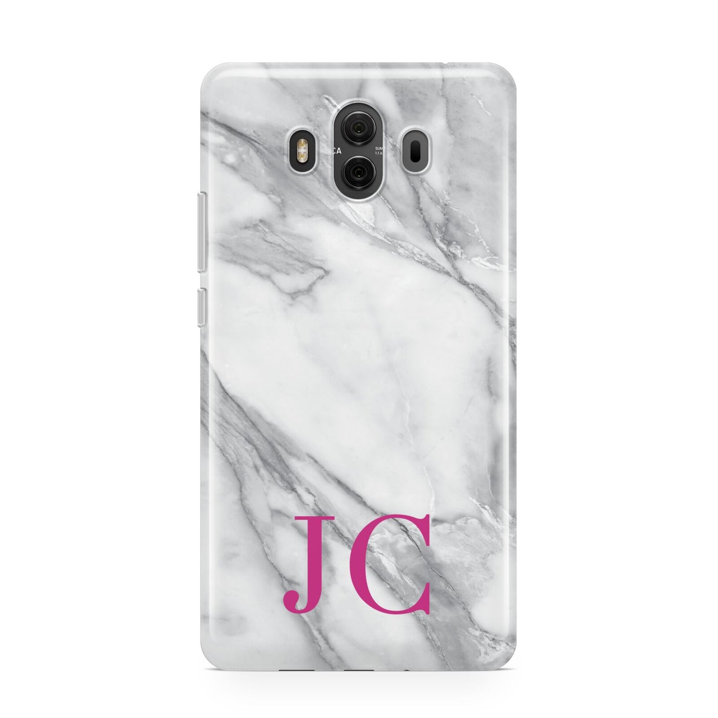 Grey Marble Pink Initials Huawei Mate 10 Protective Phone Case