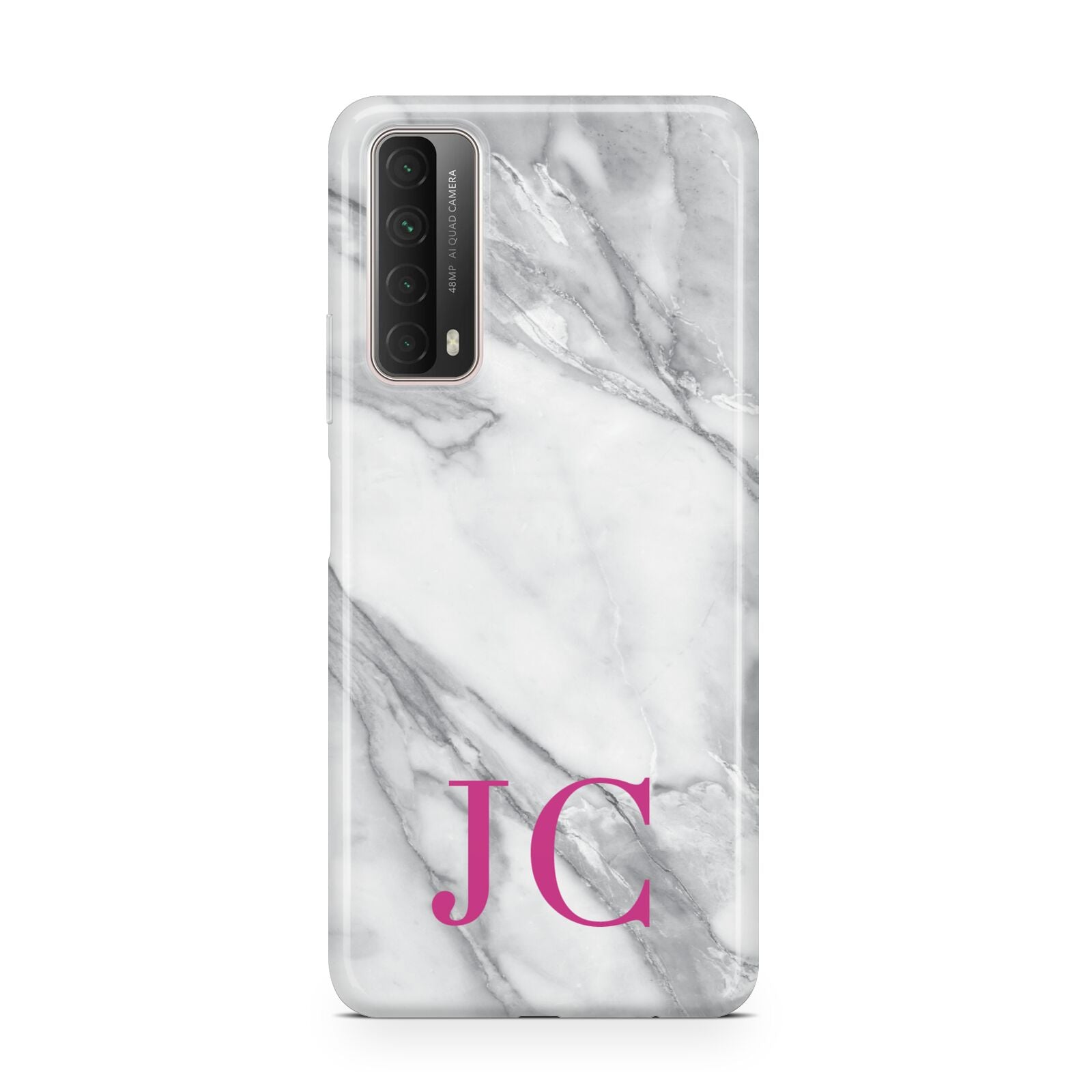 Grey Marble Pink Initials Huawei P Smart 2021