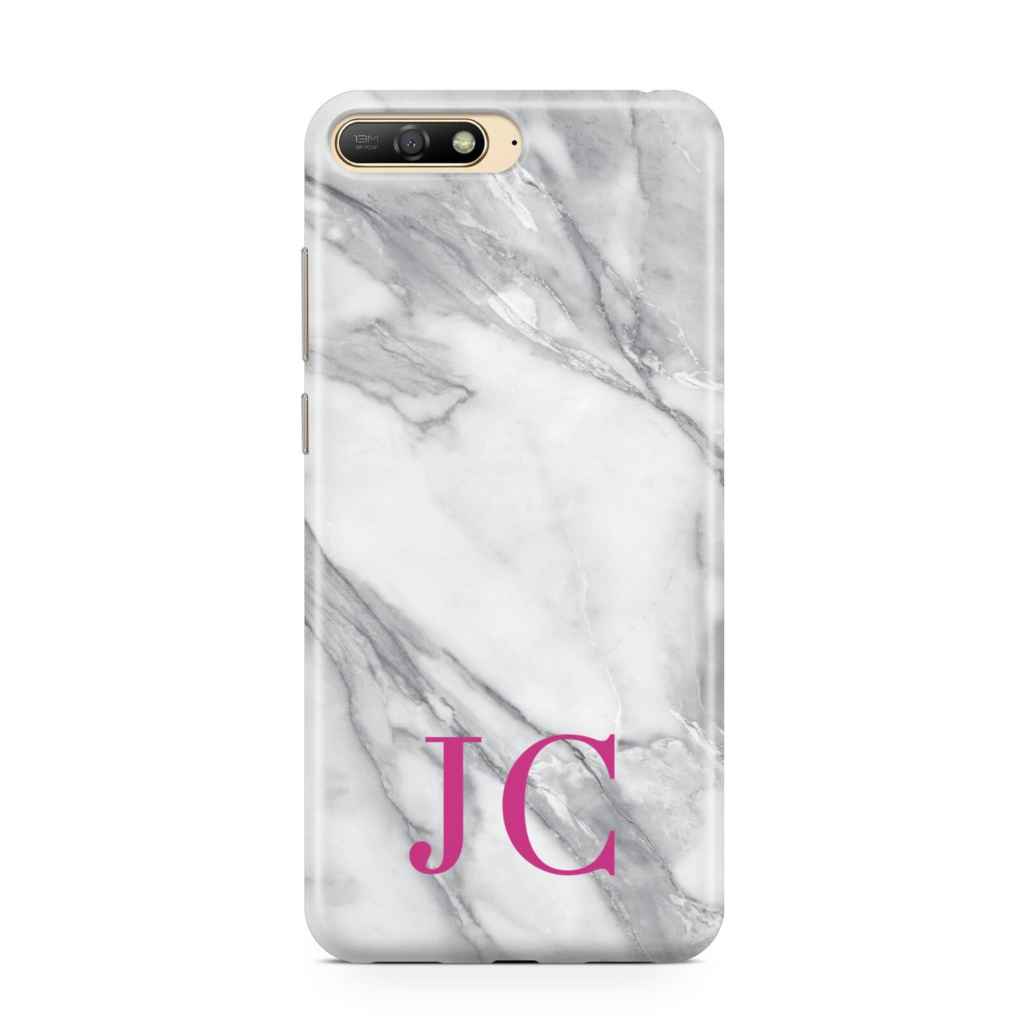 Grey Marble Pink Initials Huawei Y6 2018