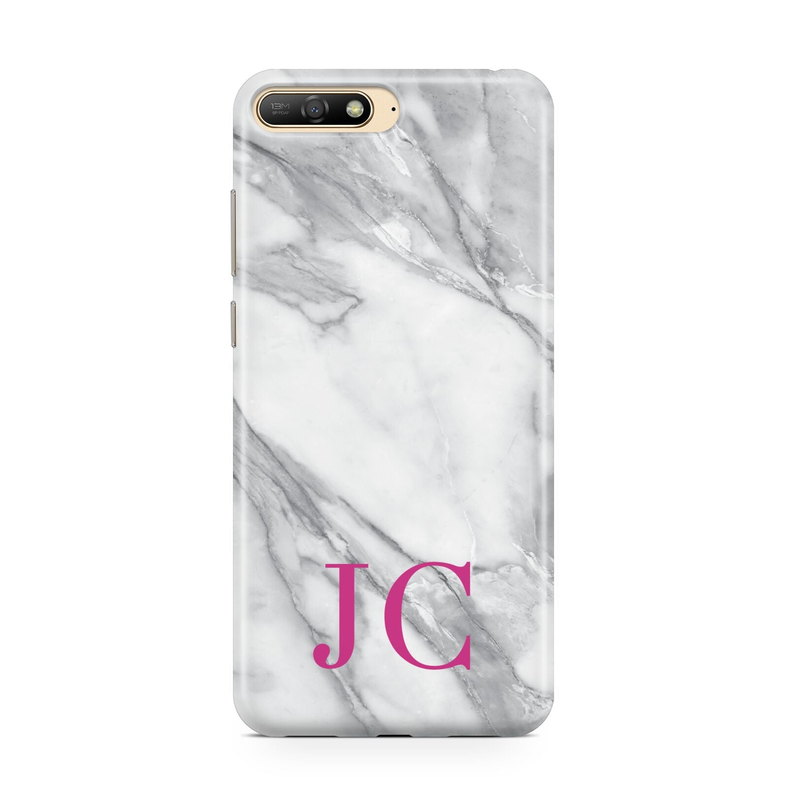 Grey Marble Pink Initials Huawei Y6 2018