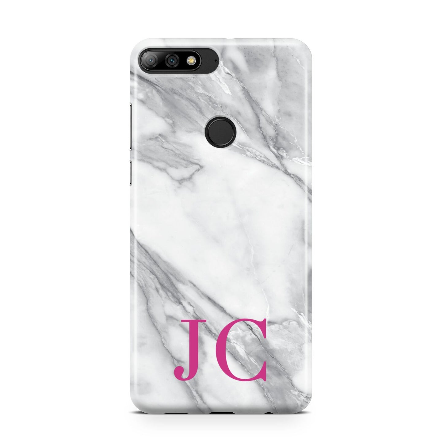 Grey Marble Pink Initials Huawei Y7 2018
