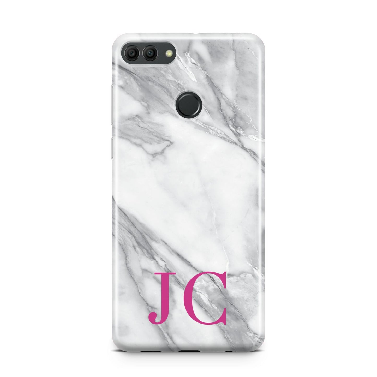 Grey Marble Pink Initials Huawei Y9 2018