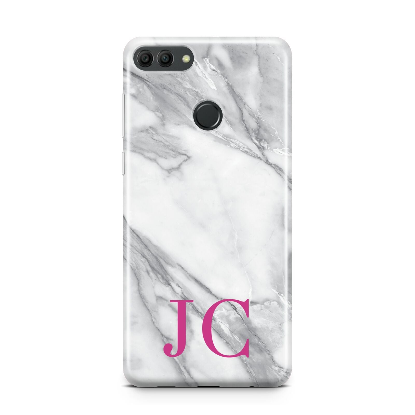 Grey Marble Pink Initials Huawei Y9 2018
