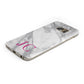 Grey Marble Pink Initials Protective Samsung Galaxy Case Angled Image