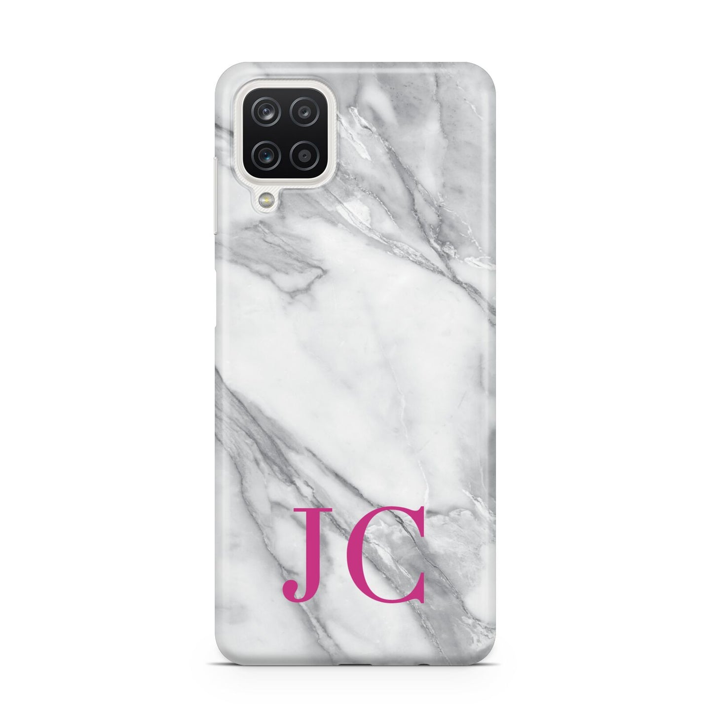 Grey Marble Pink Initials Samsung A12 Case