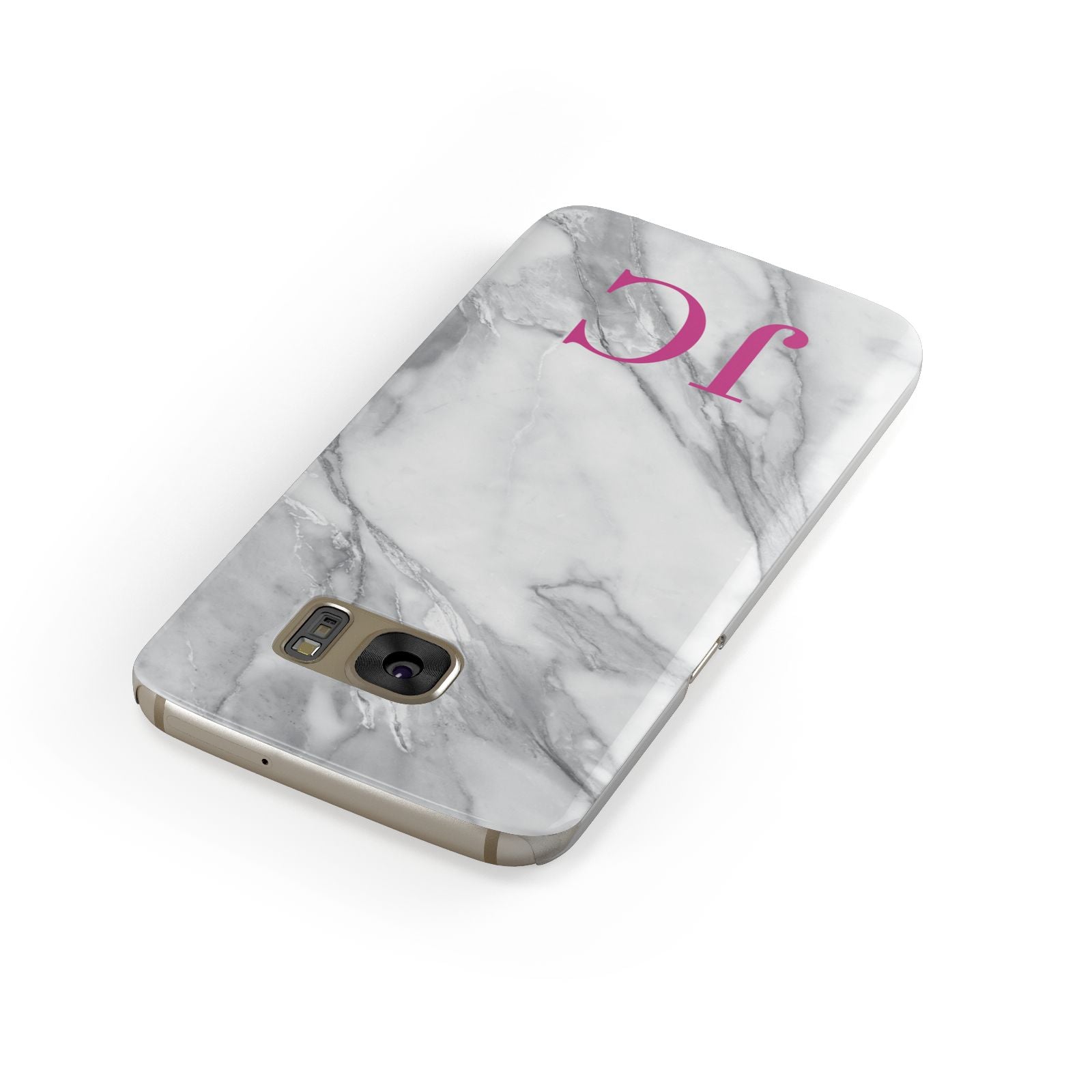 Grey Marble Pink Initials Samsung Galaxy Case Front Close Up