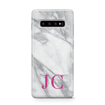 Grey Marble Pink Initials Samsung Galaxy S10 Case