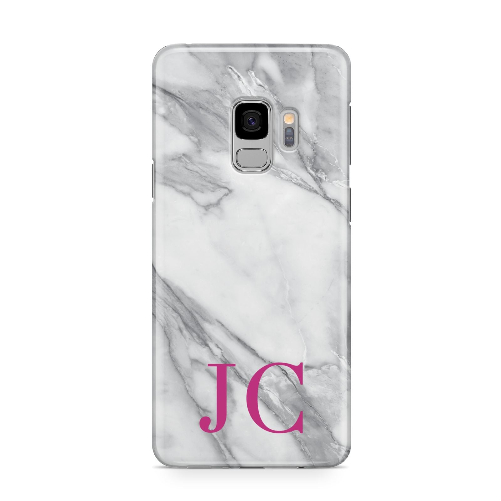 Grey Marble Pink Initials Samsung Galaxy S9 Case