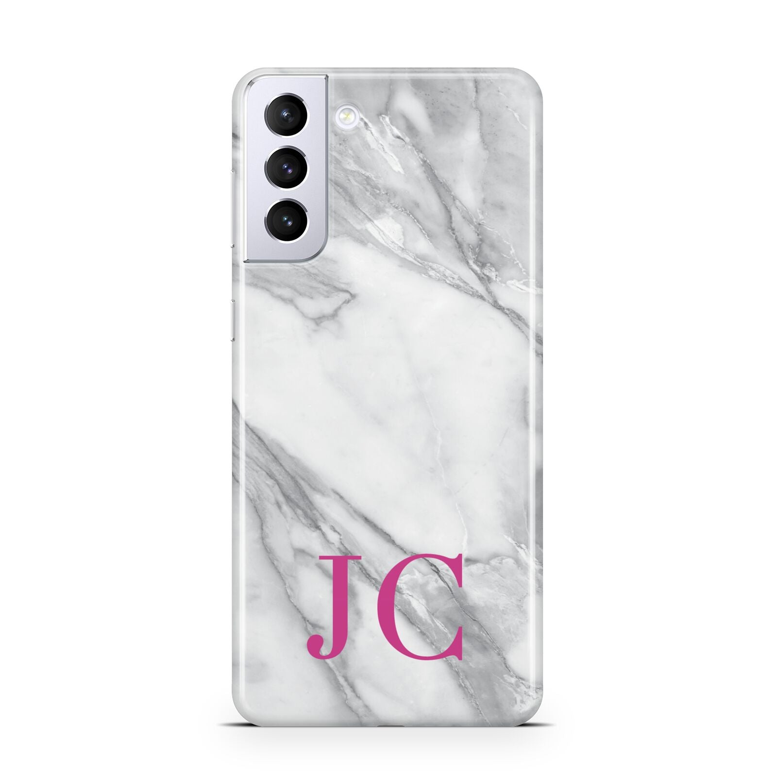Grey Marble Pink Initials Samsung S21 Plus Phone Case