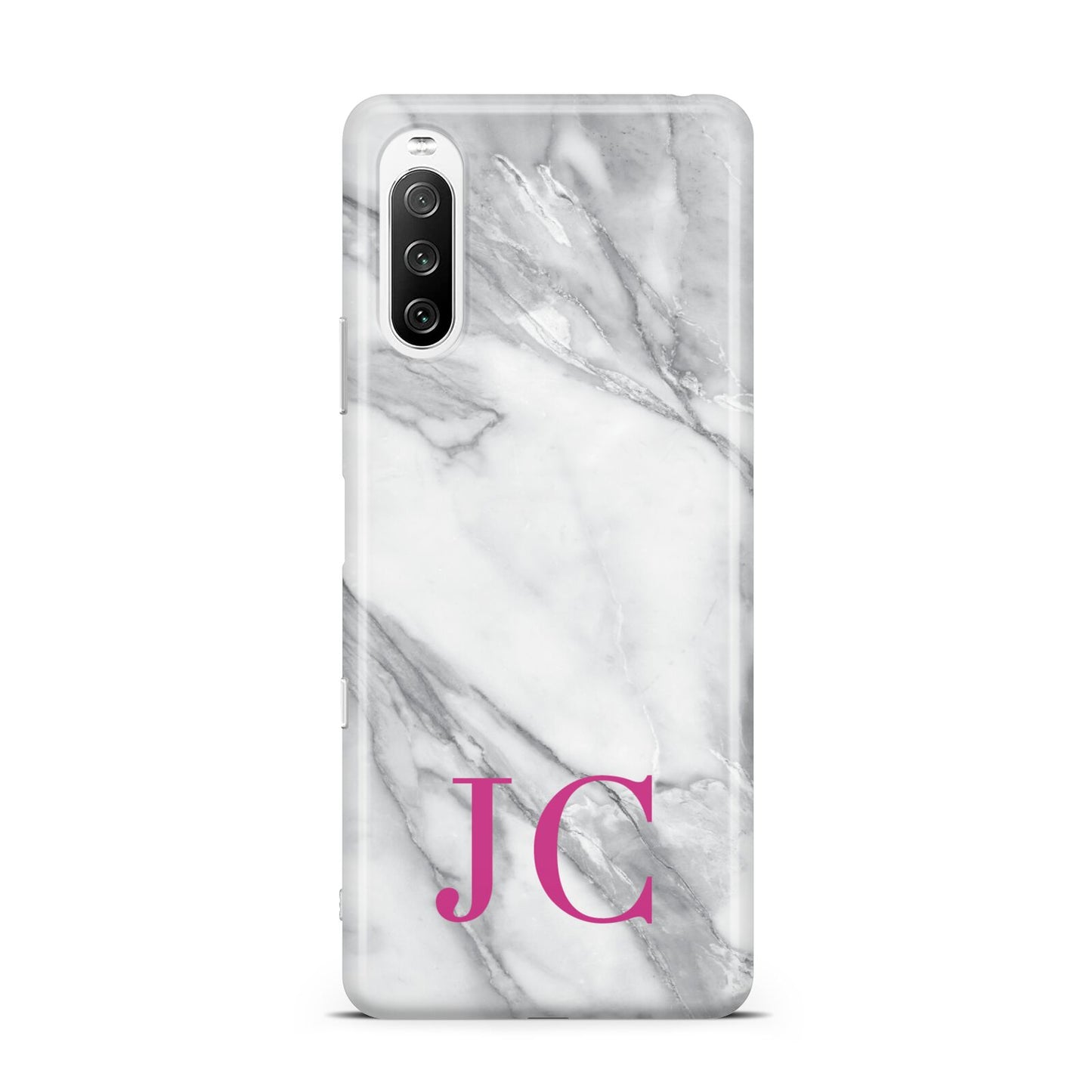 Grey Marble Pink Initials Sony Xperia 10 III Case