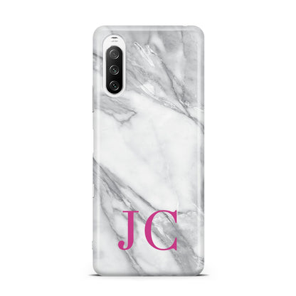 Grey Marble Pink Initials Sony Xperia 10 III Case
