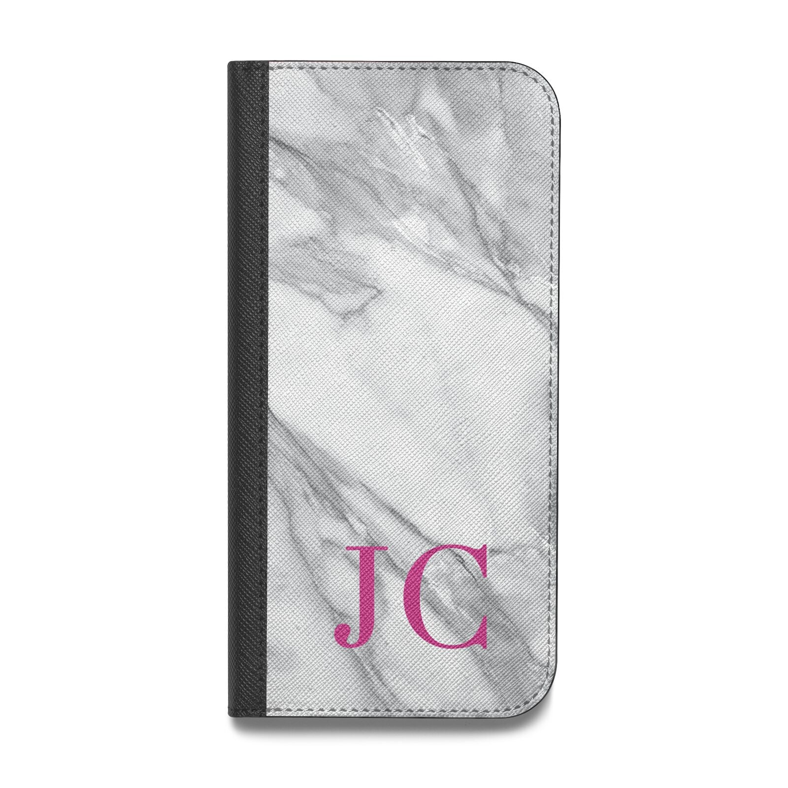 Grey Marble Pink Initials Vegan Leather Flip Samsung Case