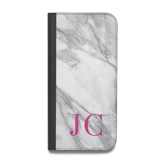 Grey Marble Pink Initials Vegan Leather Flip iPhone Case