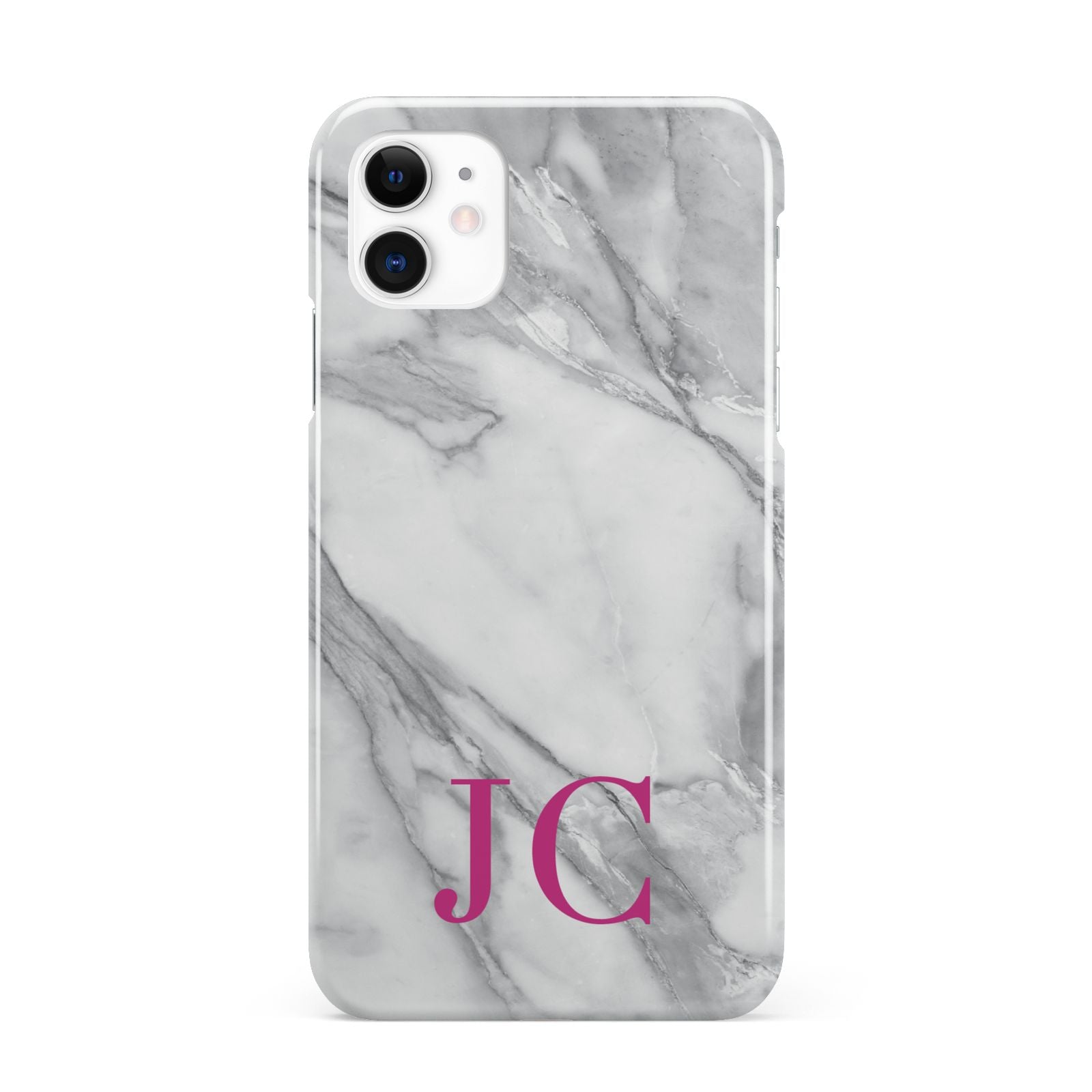 Grey Marble Pink Initials iPhone 11 3D Snap Case
